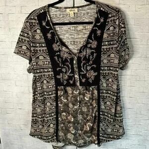 Style & Co Womens Blouse floral Paisley Embroidered bohemian hippie plus size